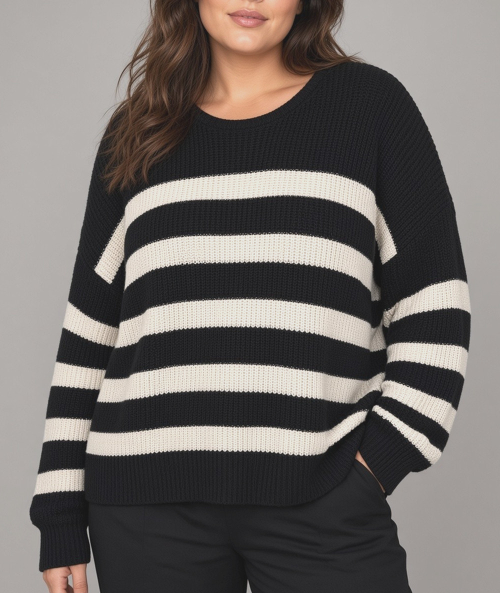 Gap Sweater Womens XXL Black White Stripe Cotton Roll Neck Rib Knit Preppy Cozy